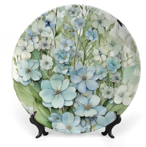 Flowers Butterfly Decorative Plate for Wall Ceramic Home Wobble-Plate with Display Stand Table Decor Ornament Dinner Plate Dessert Dish Holiday Christmas Decoration 6