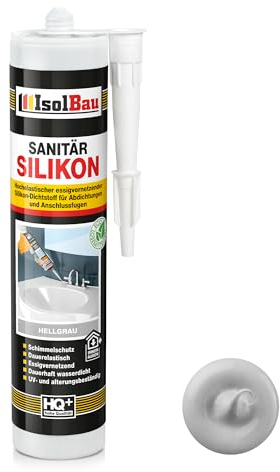 Isolbau Mastic en silicone sanitaire - 300 ml - Gris clair - Hautement élastique - Résistant à la moisissure et imperméable