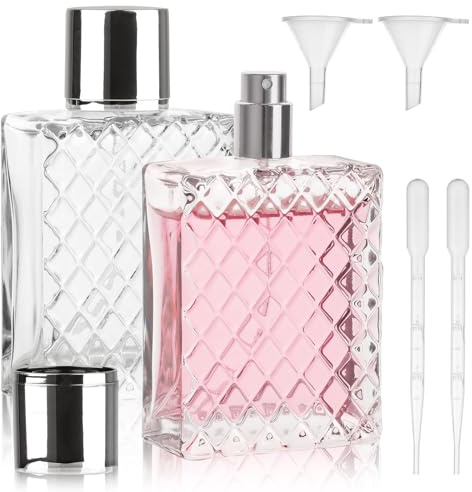 Deepton Parfum Flakon Leer 100 ml, 2 Stück Parfümzerstäuber Nachfüllbar, Parfüm Abfüller für Damen und Herren, Parfum Zerstäuber für Unterwegs, mit Pipetten und Trichter für Parfüm, Reisen