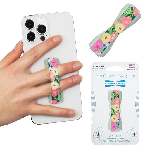 LOVEHANDLE Universal Phone Grip for Smartphones & Mini Tablets - Phone Holder for Hand - Wireless Charging Compatible - Made in The USA - Camellias