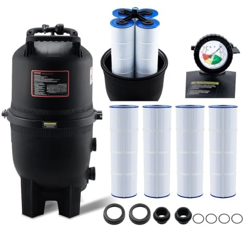 VEVOR Filtre à Cartouche de Piscine, Filtre Piscine Creusée 30 m² Système de Filtration de Piscine Hors Sol Assemblage Rapide avec Filtre Amélioré et Anti-Fuite pour Filtrer Spa, Piscines Gonflables