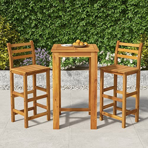 Gecheer 3-TLG.Gartenbar-Set Garten Bar Set Sitzgruppe Rattan Bar Tresen Theke Tisch Barset Garten Tisch Outdoor Gartenmöbel Set Massivholz Akazie-2384
