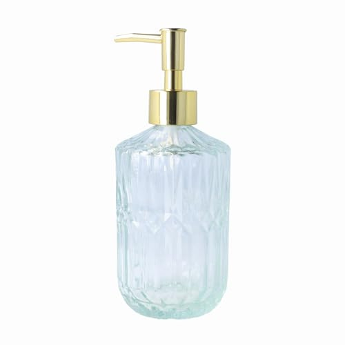 PARSA Beauty dispenser sapone in vetro con dettagli dorati – Dispenser elegante accessorio da bagno – Dispenser sapone liquido ricaricabile per sapone liquido e detersivo