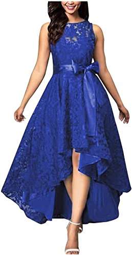 Abendkleider für Hochzeit, Cocktailkleid Damen Lang Spitzen Vokuhila Abendkleider Elegant für Hochzeit Festliche Ärmellos Rundhals Hochzeitsgast Kleid Damen Swing Ballkleider Brautjungfernkleider