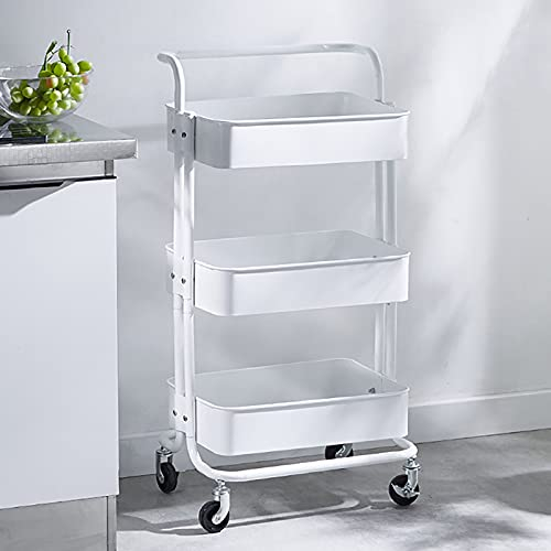 Suuim Rollender praktischer Trolley, Lagerregal aus Metall mit um 360° beweglichen Rollen für kleine Bücherregale in Küche, Wohnzimmer, Badezimmer (B) (E)