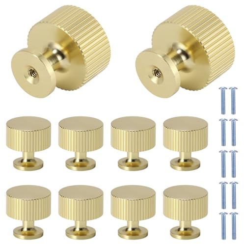 BTBHIHO 10PCS Sgold Drawer Knobs, 28 X28mm (1X1) Gold Cupboard Wardrobe Handles Gold Brass Door Drawer Handles with Screws, Round Brass Handles Knobs for Kitchen Cupboard Dresser Wardrobe