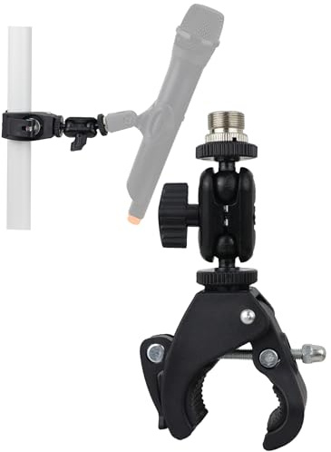 Hocoder Mic Crab Clamp Microphone Mount with Double Ball Head Adjustment 1/4 to 5/8 Thread, Fits Mic Stand, Drum Stand, Desktop Shelf