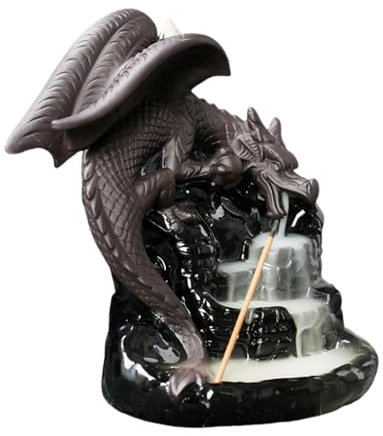 Drachen-Räuchergefäß, Drachen-Räucherstäbchenhalter - Räucherwasserfall, 20 Räucherkegel im Lieferumfang enthalten,Meditations-Aromatherapie-Diffusor, Drachen-Wohndekoration für Yoga-Raum, Tempel