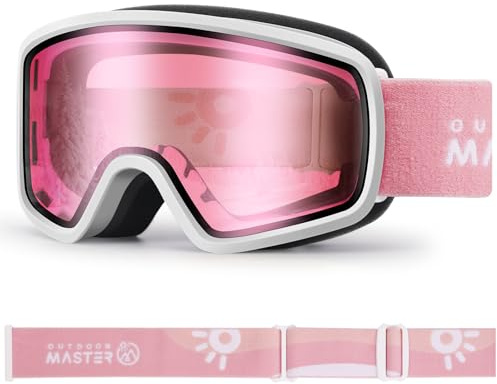 OutdoorMaster Kids Ski Goggles OTG Snowboard Goggles with 100% UV Protection Kids Snow Goggles for Boys Girls Toddler(WhiteFrame Vlt 31%+BrightRed Lens)