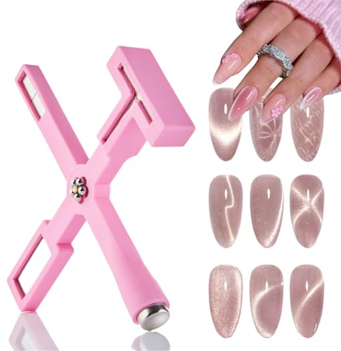 GZMAYUEN 5 in 1 Cat Eye Magnet Nagelmagnet, Rosa Multifunktionaler Kreuz Starker Magnetischer Magnet für Nägel Nageldesign Zubehör Tools