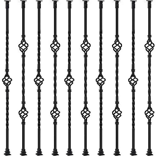 Lot de 10 balustrades en fer forgé pour escaliers, marches à double panier, broches torsadées, étanches, pour porche, balustrade, noir, 70 cm