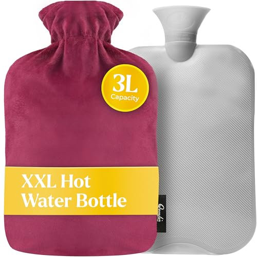 Qomfor XXL Borsa Acqua Calda Grande (3L) con Fodera in Morbido Fleece – Borsa dell'Acqua Calda per Dolori Muscolari, Crampi e Inverno – Boule Acqua Calda Perfetta per Relax e Regali (Borgogna)