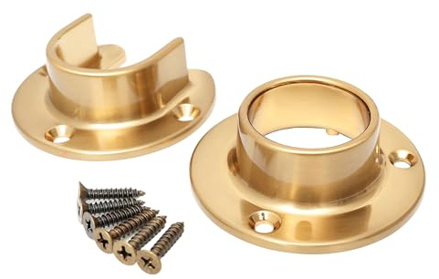 Cosnys 1 Pair Heavy Duty Champagne Bronze Zinc Closet Pole Sockets Rod End Support Flange Rod Holder Set Wall Mount Pipe Bracket with Screws for Closet Wardrobe Shower Curtain Rod (Fit 33mm 1-1/4,)