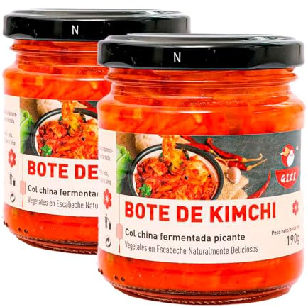 Kimchi coreano fermentado en tarro 190 g, col con chile y especias, sabor umami y picante suave, ideal para bowls, arroces, sopas y salteados