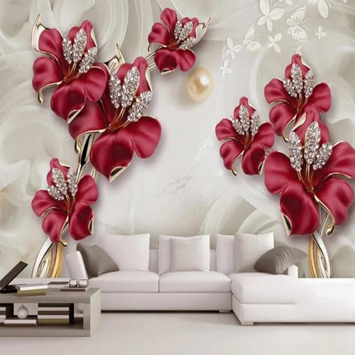 MIXUEXUNLU Mural Wallpaper 3D Relief Flower Jewelry Photo Wall Painting Living Room TV Sofa Background Home Decoration