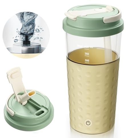 SOARFLY Elektrischer Shaker, 400ML, 2-in-1 Deckel USB Wiederaufladbar BPA-Frei, Automatischer Mixer für Proteinshakes Milchshake, Mandelgelb
