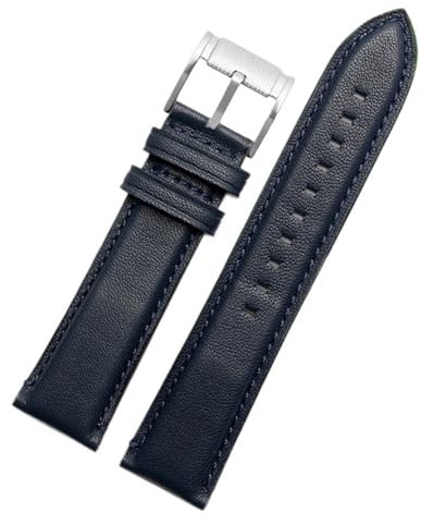 AXTGBHL Fit for Fossil Retro wasserdichte Leder Uhrenarmband for Herren Q Intelligent FTW1114 ME3110 FS5436 Serie Armband 20 22mm(B-blue-silver-01,24mm)