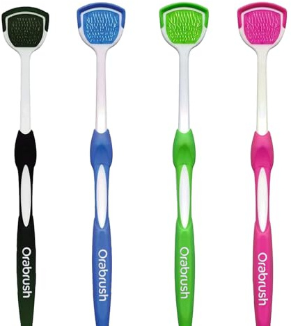 Soft Bristles Tongue Brush for orabrush - Gentle on Gag Reflex，Ergonomic Design, Freshens Breath for Improved Dental Hygiene，4 Tongue Scrapers - 4 pack