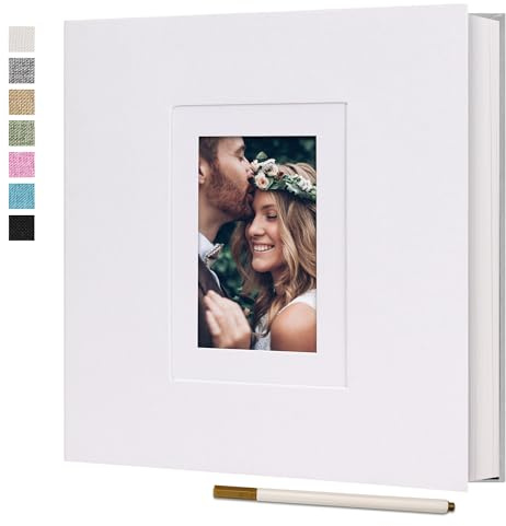 Vienrose Fotoalbum Selbstklebend 60 Seiten Leinen Fotobuch zum Selbstgestalten DIY Scrapbook für Hochzeit Baby Reise Weiß