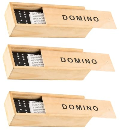 VICASKY 3 Satz Dominosteine mit Schwarzer Oberfläche Inkl Stabilem Holzkoffer Fördert Logisches Denken und Hand Auge Koordination für Drinnen und Draußen