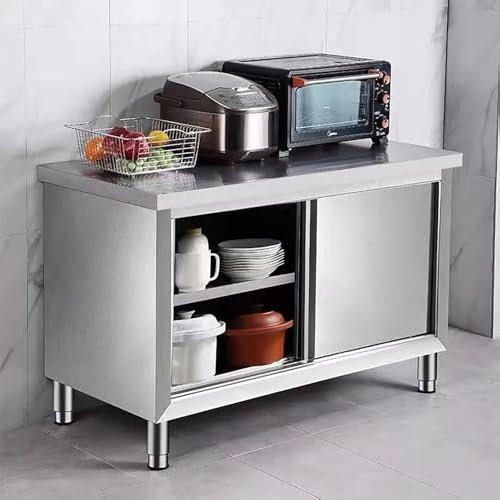 Banco Da Lavoro Con Ante Scorrevoli, Banco Da Lavoro Con Armadio In Acciaio Inox, Piano Di Lavoro Da Cucina Commerciale In Acciaio Inox Con Piedini Regolabili, Portata 500 kg Per Ristorante, Scuola(60
