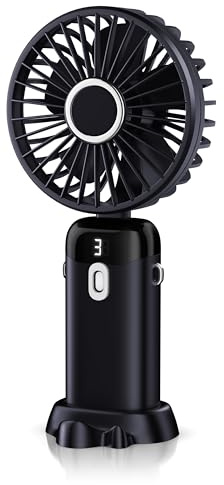 CSL - Handventilator - Mini Hand Ventilator tragbar mit Akku – 5 Geschwindigkeiten - aufladbar per USB C – neigbarer Ventilatorkopf – Standfuß – Display