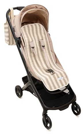 Mi Bollito - Colchoneta silla de paseo universal – Modelo a rayas acolchada y transpirable – 100% algodón – Compatible con todos los carros de bebé - Fabricado en España. (Beige)