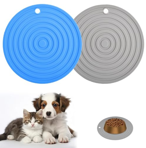 2 Stück Napfunterlage Katzen, 24cm Silikonmatte Hundenapf Unterlage, rutschfest Futtermatte Katzen, Futterunterlage Katze für Mittlere und Kleine Haustiere, Rund