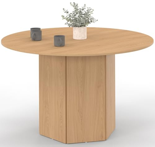 IDMarket - Table à Manger Ronde Berthe pied hexagonal Bois Effet hêtre 110 cm
