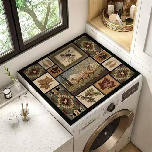 Highdi Housse de Protection pour Machine à Laver Top, Puzzles d'animaux Coussin de Machine à Laver Antidérapant, Tapis de Protection pour Dessus Sèche-Linge Buanderie (Marron 8,40x40cm)