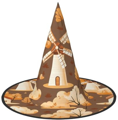 UFhgjjb 2 PCS Halloween Witch Hat - Windmill at dusk Full Print Witches Decor Party Costume, Cosplay Role Play Festival Carnival Hat