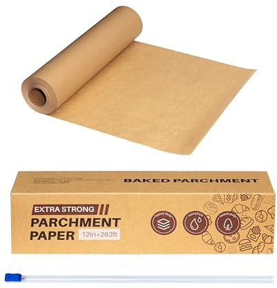 Unbleached 12in x 262ft Parchment Paper Roll with Built-in Slide Cutter - Food Grade Non-Stick Baking Paper for Cooking, Baking, Grilling, Air Fryer & Steaming