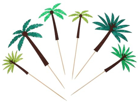 BRIGHTFUFU 24pcs Hawaiian Felt Cake Toppers with Palm and Decorative Fruit Adornment Cards for Luau Birthday Shower Party Decorations
