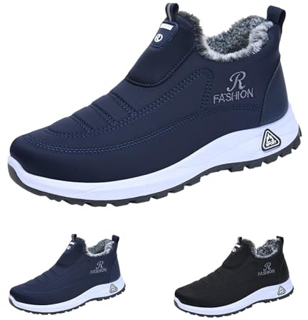 Generisch Scarpe da trekking da uomo, invernali, imbottite, calde, con piedini larghi, in pelle, impermeabili, con suola piatta, scarpe da ginnastica, Blu scuro, 39 EU
