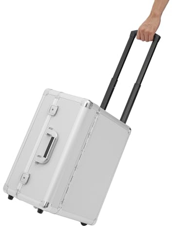 wanwanper Rollbarer Aktenkoffer – Aktenbox zur sicheren Dokumentenaufbewahrung – Pilotenkoffer mit Schloss und Teleskopstange – Aluminium, zur Aufbewahrung von Dokumenten, Verträgen und Laptop