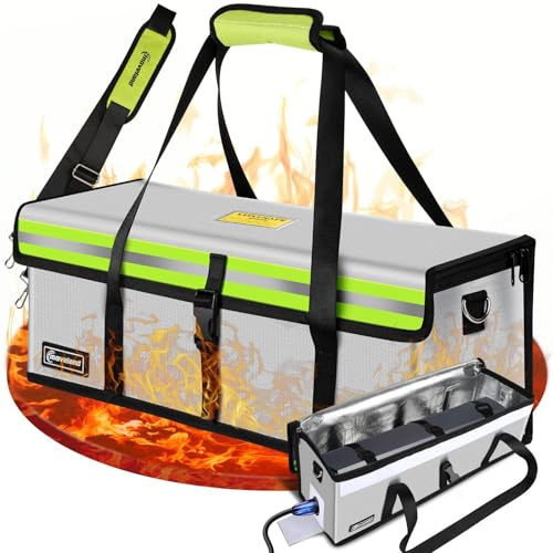 moveland Ebike Akku Tasche Feuerfest, 56 x 23 x 24.5 cm, bis 1400 °C | Explosionsgeschützte Akku Tasche, Geräumig, Akku Box feuerfest, Dreifachschutz, Ladeanschluss, Laden, Lagern, Transportieren