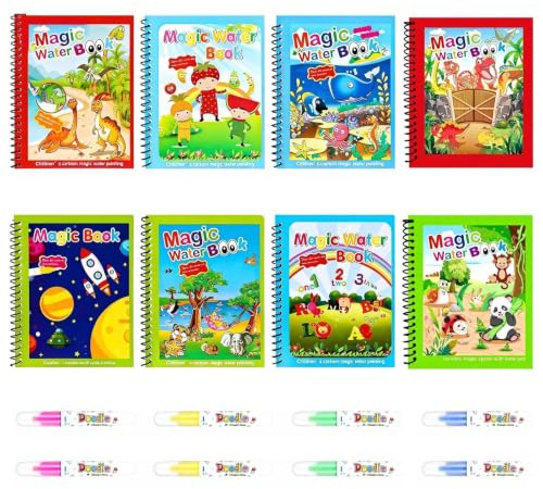 16Pcs Magic Water Colouring Books Set, 8 Themes Mess-Free Doodle Pens