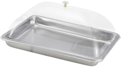 F Fityle Plateau de Service en Acier Inoxydable avec Couvercle Transparent, Présentoir à Gâteaux Rectangulaire, Plateau Alimentaire Multifonctionnel Pratique pour Fêtes, 45 X 35 X 5 Cm