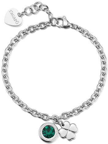 S'Agapõ Bracciale Donna in Acciaio e Cristalli con Simbolo Quadrifoglio | Collezione Lucky Light - SKT59