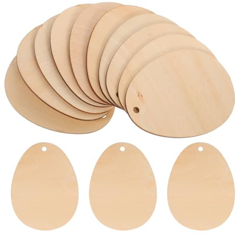 MINAOLULUS 50pcs Wooden Egg Slices Egg Shape Wood Cutouts Smooth Surface Great Workmanship Khaki Color for DIY Craft Projects Valentine's Day Decoration