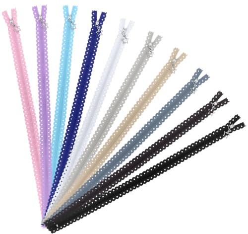 VEGCOO 10 Pezzi Cerniera Lampo Lunga 40 cm, Stella Traforata Chiusure Lampo Colorate, Zip Cerniere in Nylon Cerniere da Cucito, Chiusure Lampos per Artigianato, per Abbigliamento, Tessuti, Borse