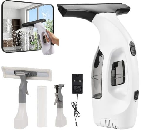Cordless Window Vacuum Cleaner - Window Cleaning Equipment with 150ML Water Tank & Spray Bottle, Handheld Vacuum Cordless Rechargeable Power Kit, for Car Windows Tiles Mirrors Glass