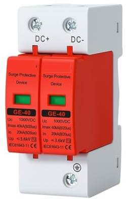2P DC SPD Surge Arrester 20KA 40KA 500V-1000V Solar PV Surge Protector | DC lightning overvoltage protection module, DIN rail fit for photovoltaic power circuit safety guard(600V)