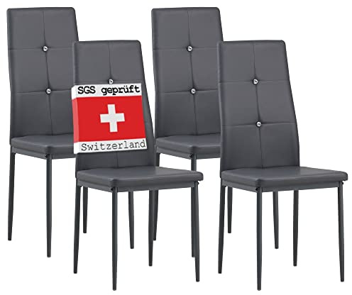 ALBATROS Esszimmerstühle 4er Set Diamond, Grau - Edler Diamant-Look, Kunstleder-Bezug, bequemer Polsterstuhl - Moderner Küchenstuhl, Stuhl Esszimmer oder Esstisch Stuhl