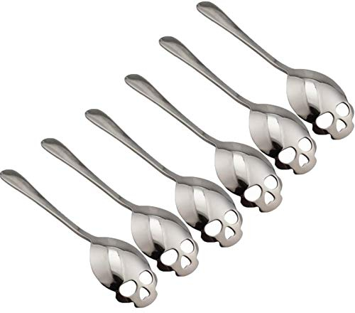 Zuckerlöffel aus 304 Edelstahl, Totenkopf-Design, 6 Stück (Silber)