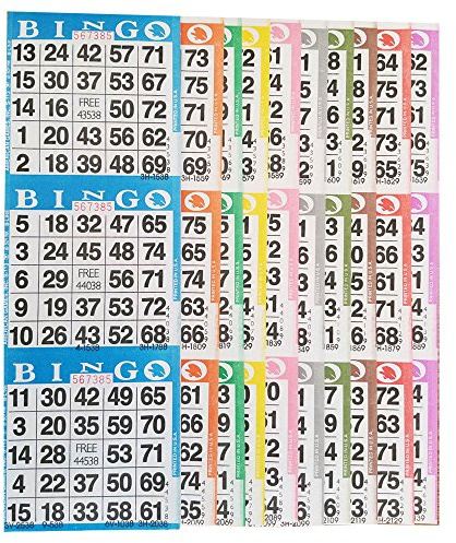American Games Bingo Paper Game Cards – 3 Card – 10 Bingo Sheets – 100 Books – 10 Colors, Made in USA