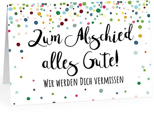 XXL Abschiedskarte (A4) | Konfetti bunt - Wir werden DICH vermissen | mit Umschlag | edle und hochwertige Klappkarte | Zum Abschied | Große Karte für Kollegen, Pension, Rente