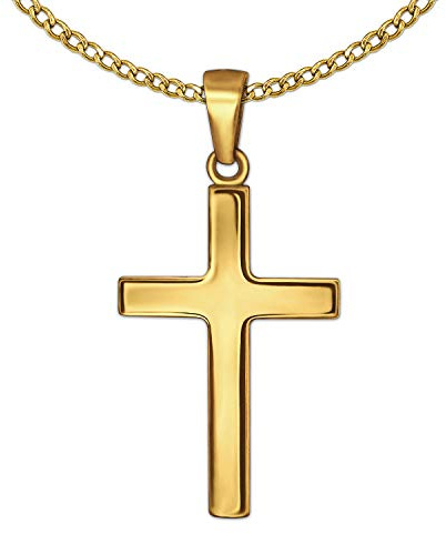 CLEVER SCHMUCK Set Goldener Anhänger kleines Kinder Kreuz 18 mm schlicht glänzend mit Kette Panzer 45 cm, beides 333 GOLD 8 KARAT im Kreuz Etui sand