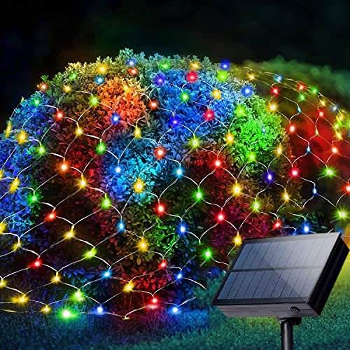 KINGCOO - Cadena de luces de malla, impermeable, 200 LED, 3 m x 2 m, 8 modos, tira de luces solares para árbol de Navidad, luces decorativas para ventana, pared, mesa de amor, fondo de mesa, camping