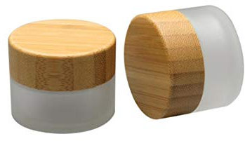 2Pcs 15ml/0.5oz Empty Refillable Frosted Glass Bottles Round Cream Jars Container Portable Travel Cosmetic Bottle Jars Pot with Bamboo Lid and Inner Liner for Samples Lip Balms Lotion Eyeshadow